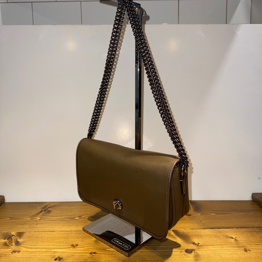 Coach Dinky 1941 Reissue Taupe Brown Leather Crossbody Bag w/ Coach‎ Chain Strap